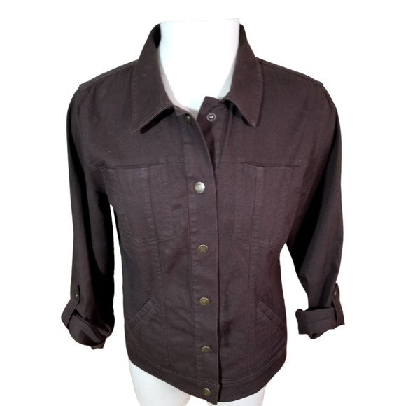 Christopher Banks Womens Roll Tab Long Sleeve Brown Button Up Jacket Sz Small - Picture 6 of 13